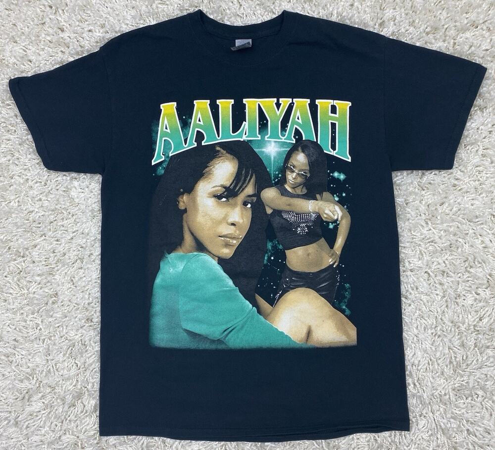 Aaliyah Graphic T-Shirt Size M Black Homage Rap Tee 90s R&B Gildan Cotton